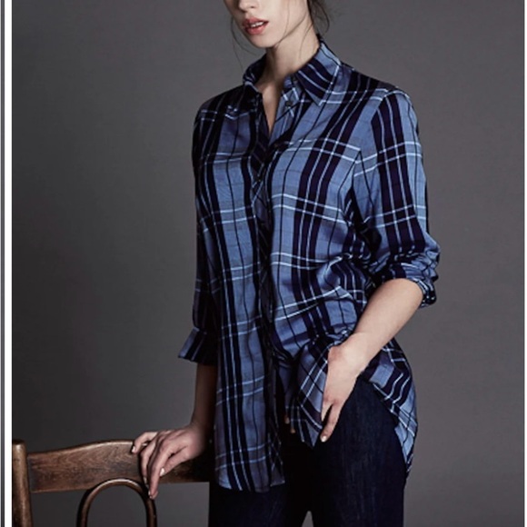 HARSHMAN Tops - HARSHMAN Emilia Shirt Blue Navy Plaid Long Sleeve Button Down Top Blouse Sz XS